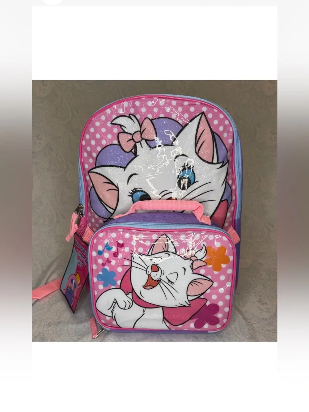Marie The Aristocats 2 Piece Standard Backpack and attachable Lunch Bag Set